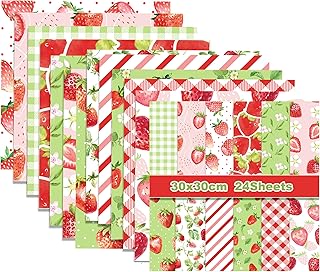 Double-Sided Scrapbook Paper, 12x12, Strawberry Pattern, 24 Sheets