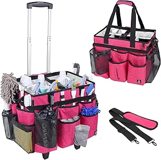 Large Rolling Cleaning Caddy with Trolley and Pockets