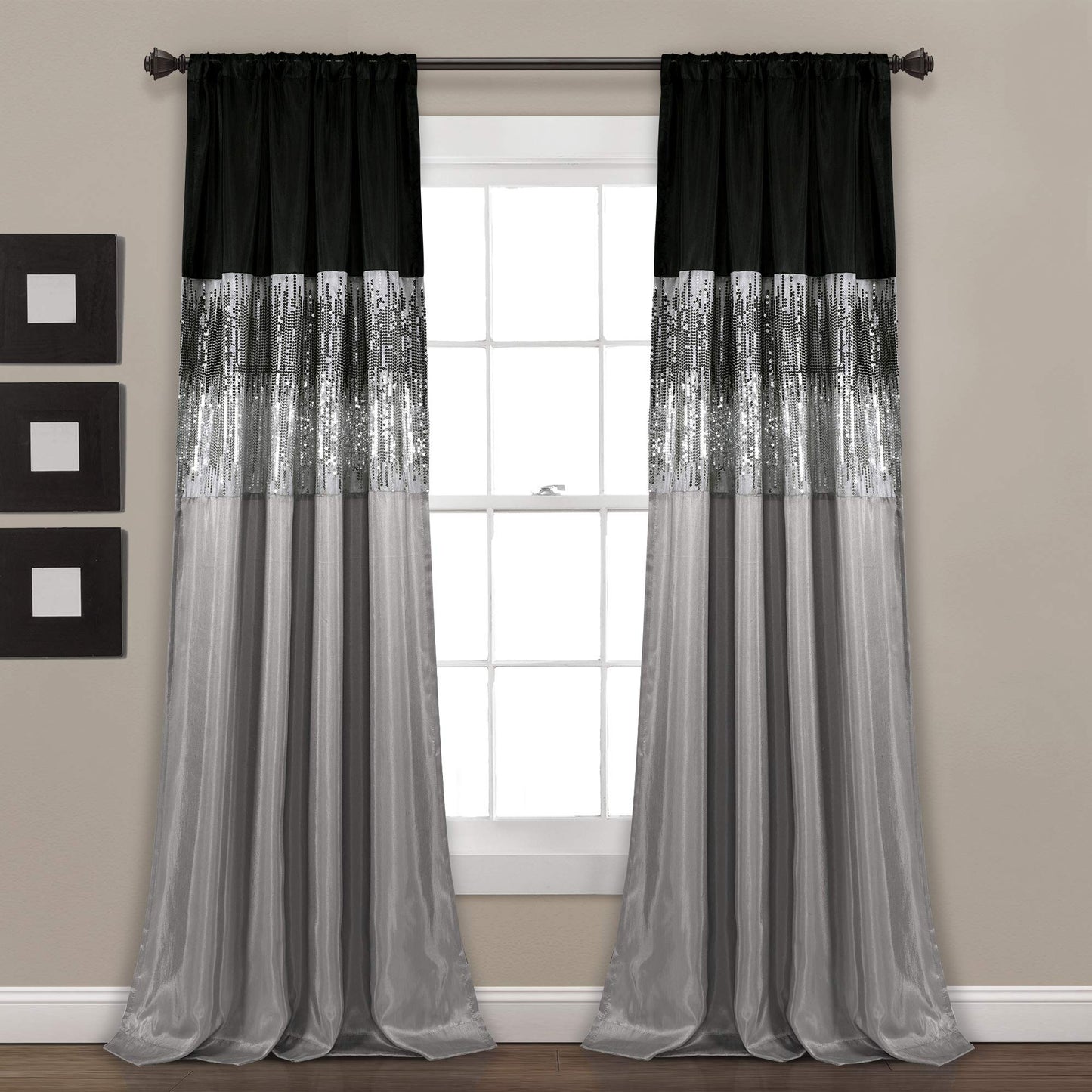 Dcor Night Sky Panel for Living, Bedroom, Dining Room Single Curtain), 84" x 42", Grey and Black