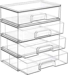 12.1-inch Clear Stackable Storage Drawers, 4 Pack
