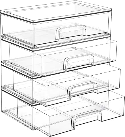 12.1-inch Clear Stackable Storage Drawers, 4 Pack