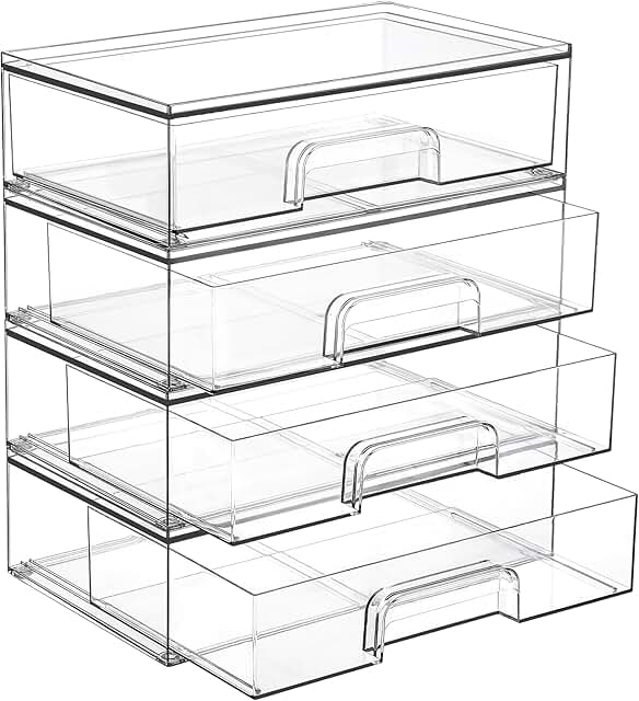 12.1-inch Clear Stackable Storage Drawers, 4 Pack