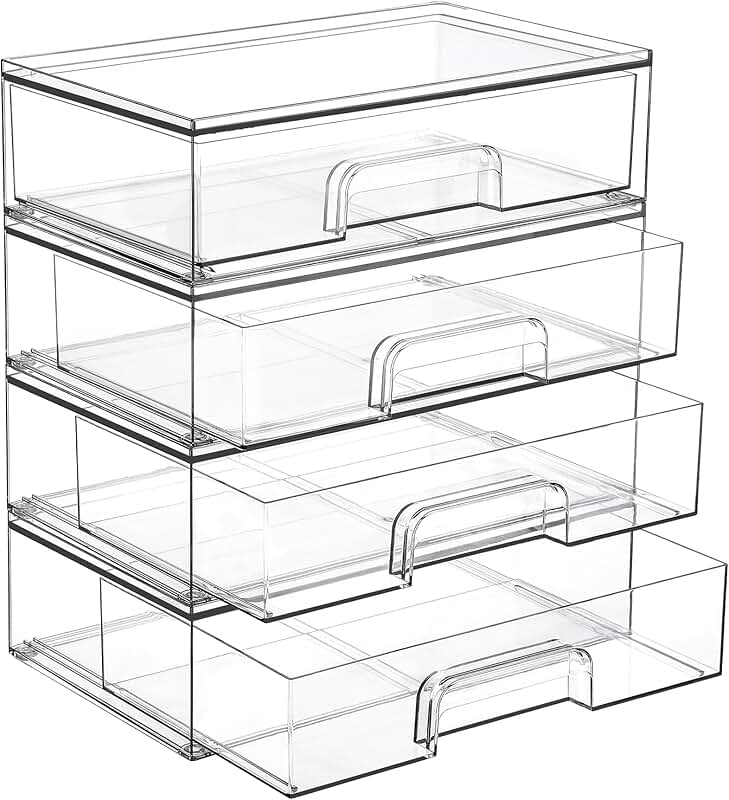 12.1-inch Clear Stackable Storage Drawers, 4 Pack