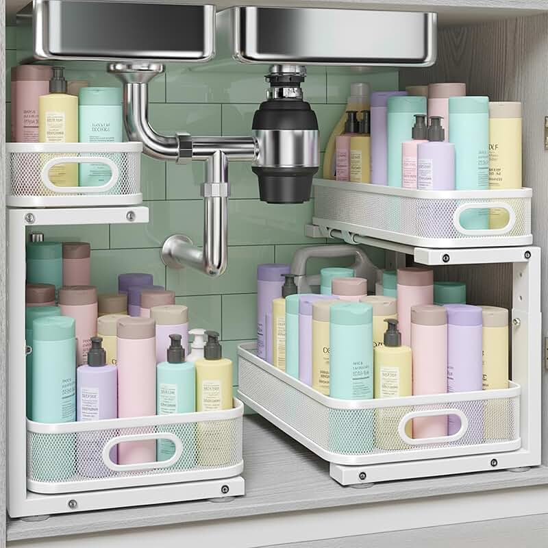 Two-Piece Under Sink Organizer with Adjustable Shelves