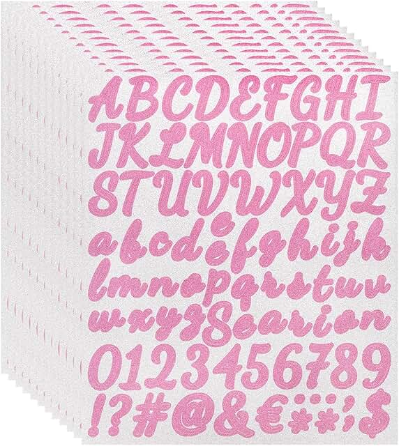 Pink glitter letter and number sticker set for crafts
