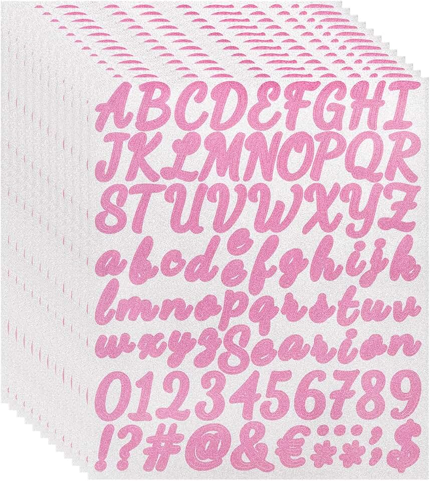 Pink glitter letter and number sticker set for crafts