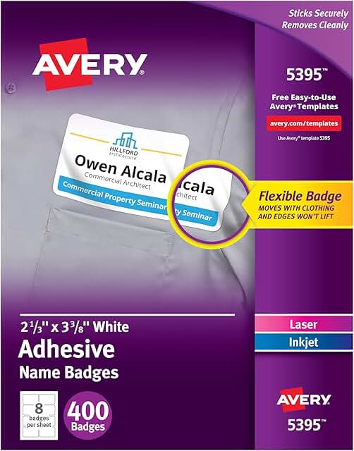 Flexible Matte White Printable Name Tags, 400 Badges