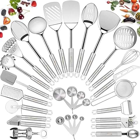 28-Piece Stainless Steel Kitchen Utensil Set with Spatula