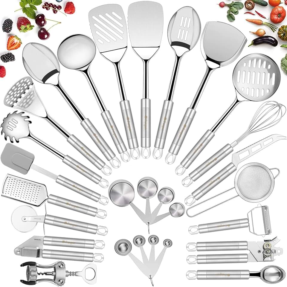28-Piece Stainless Steel Kitchen Utensil Set with Spatula