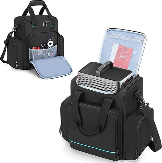 Portable black projector storage case with pockets