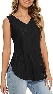 Women's Sleeveless V-Neck Eyelet Embroidery Tank Top