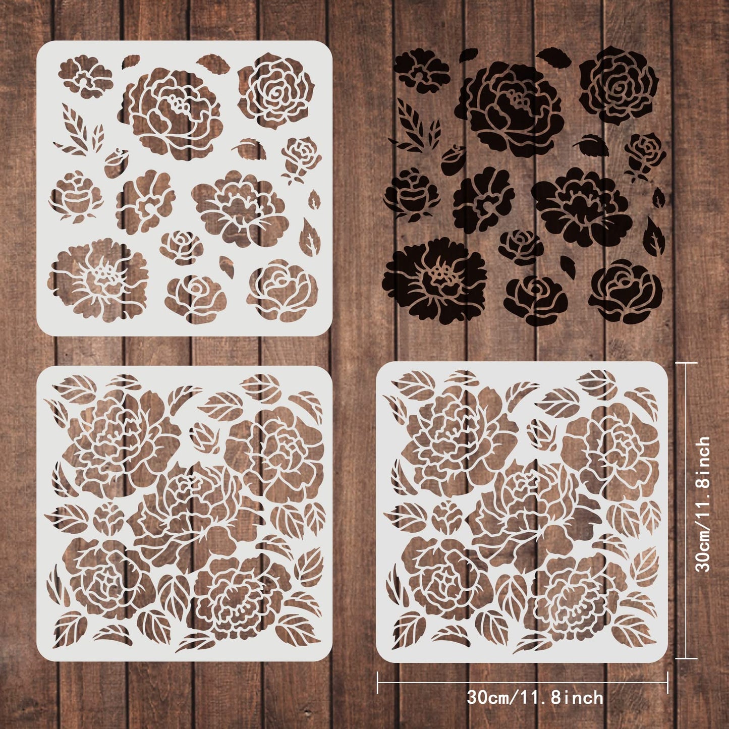 Peonies and Roses Reusable Stencil Set 11.8x11.8 Inches