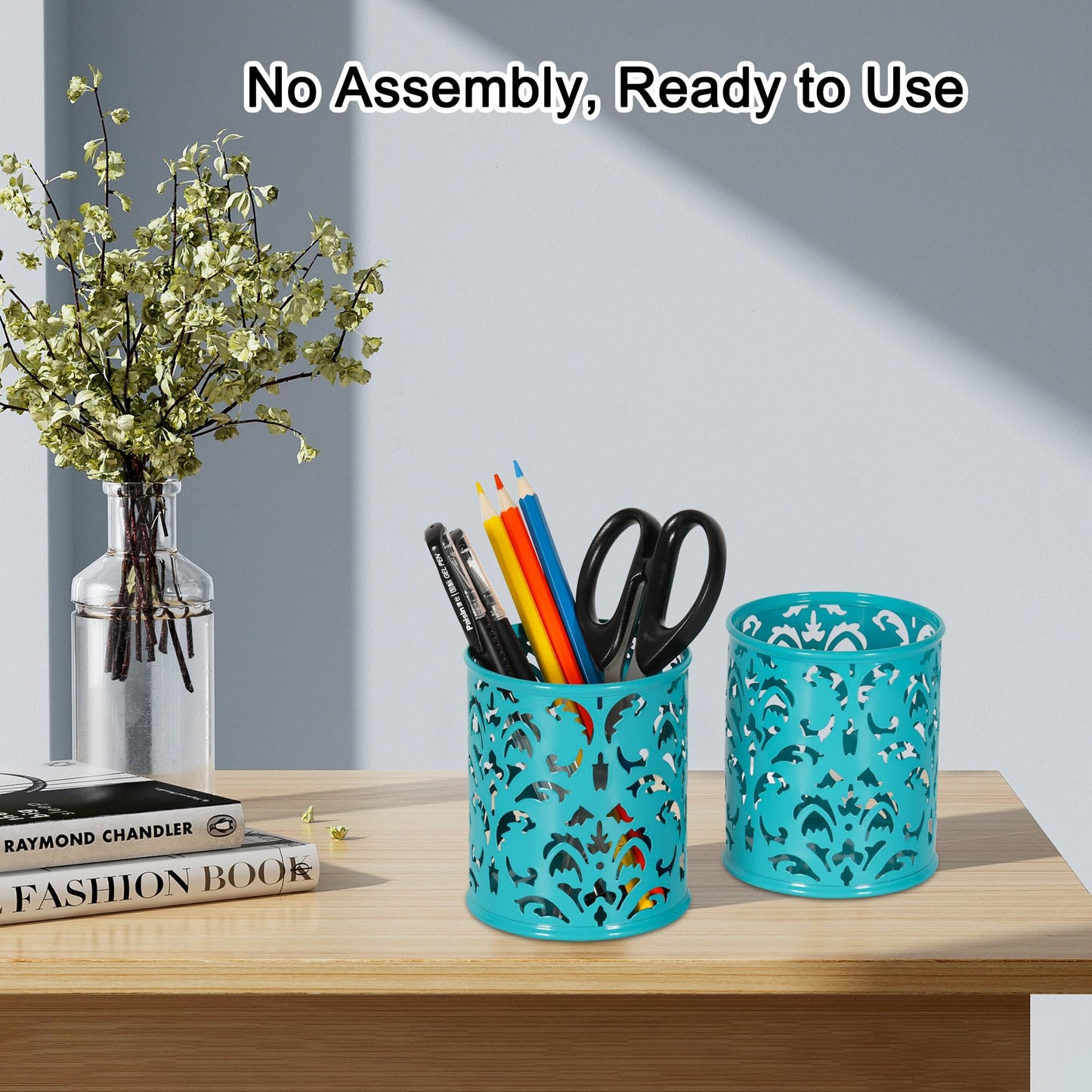 Dark Teal Metal Pen Holders for Desk, 2 Pack