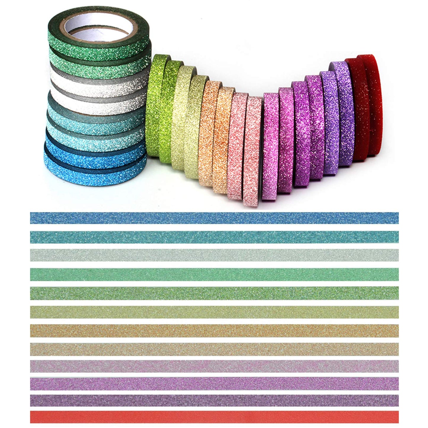Set of 24 glitter washi tape rolls in 12 colors