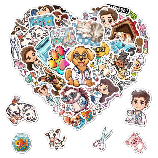 50 Waterproof Cute Vet Stickers for Water Bottles and Laptops