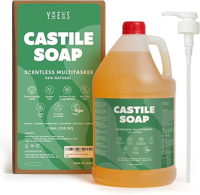 Unscented Organic Castile Soap, 1 Gallon, Vegan, Made in Greece