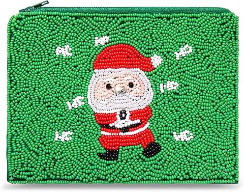 Beaded Santa Coin Purse for Women Holiday Gift