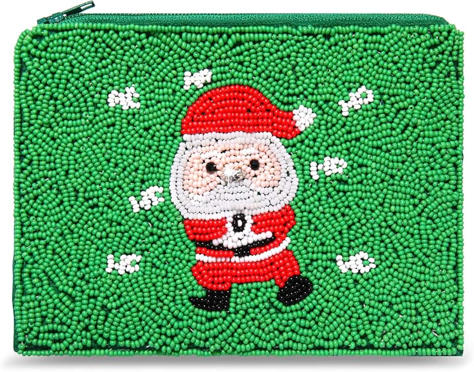 Beaded Santa Coin Purse for Women Holiday Gift