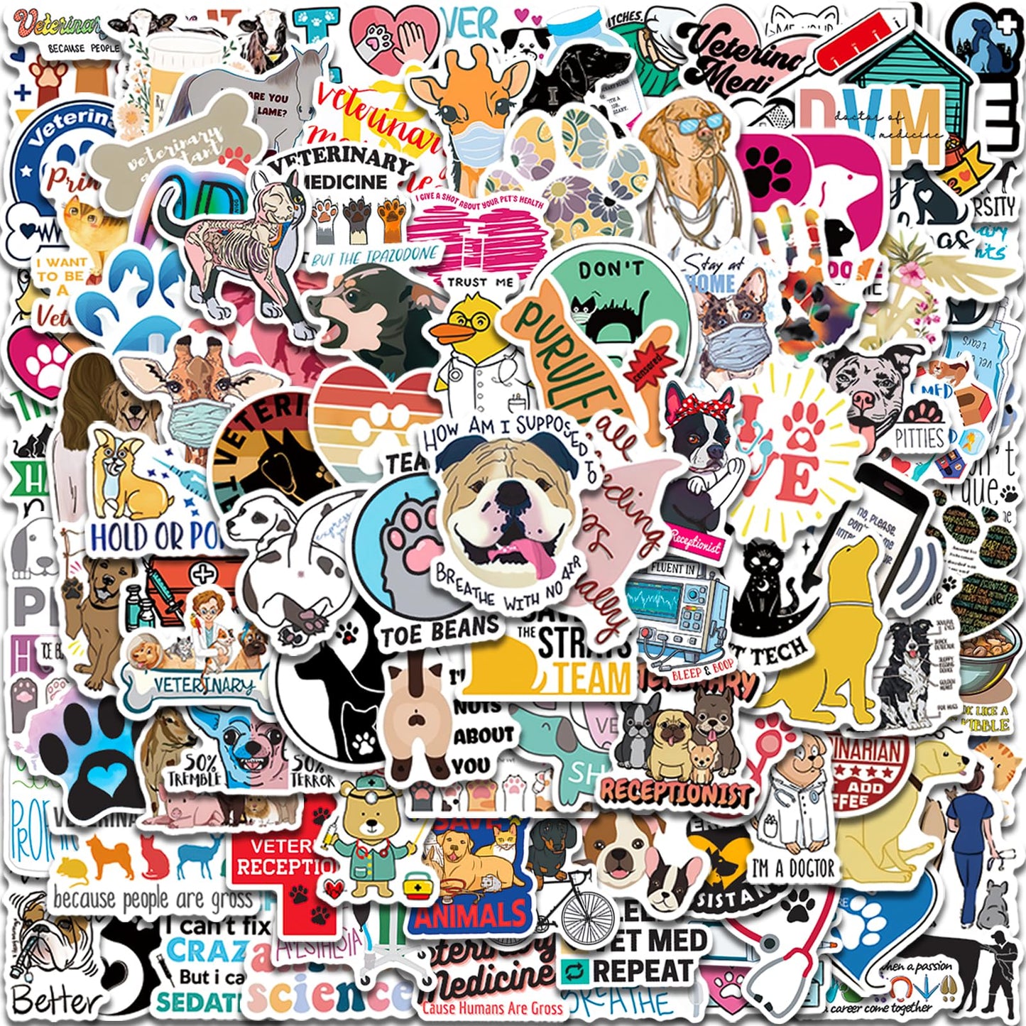 150 Funny Veterinary Stickers for Water Bottles and Laptops