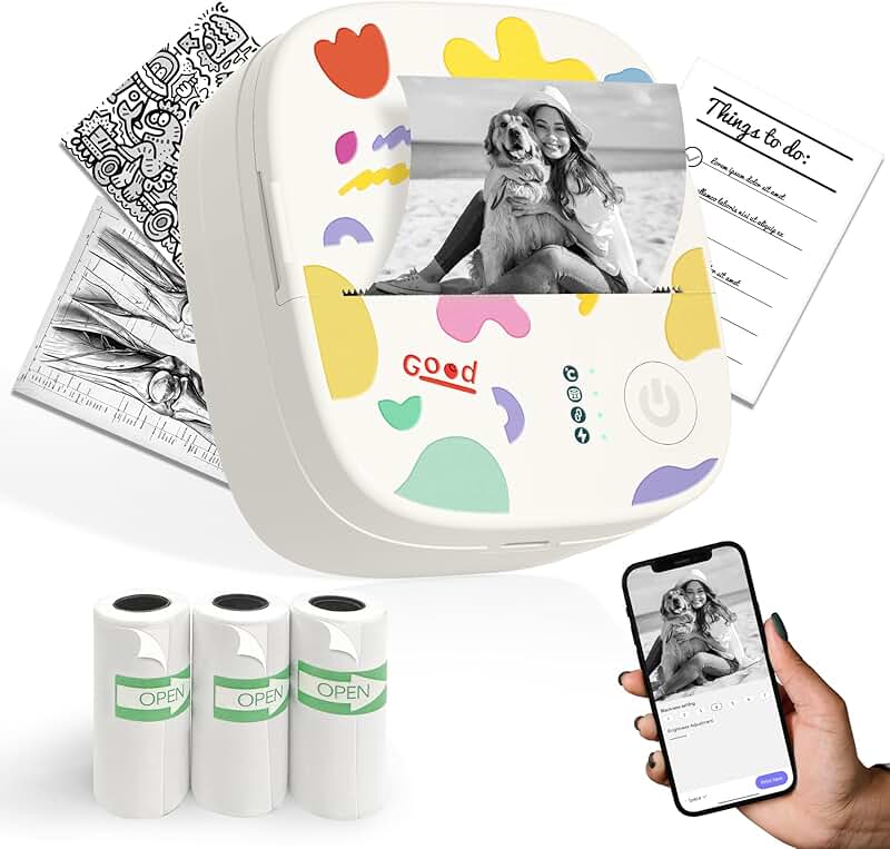 Mini Portable Thermal Sticker Printer with 3 Rolls