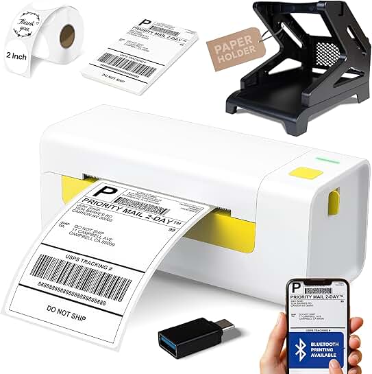 Wireless thermal label printer with paper holder and stickers
