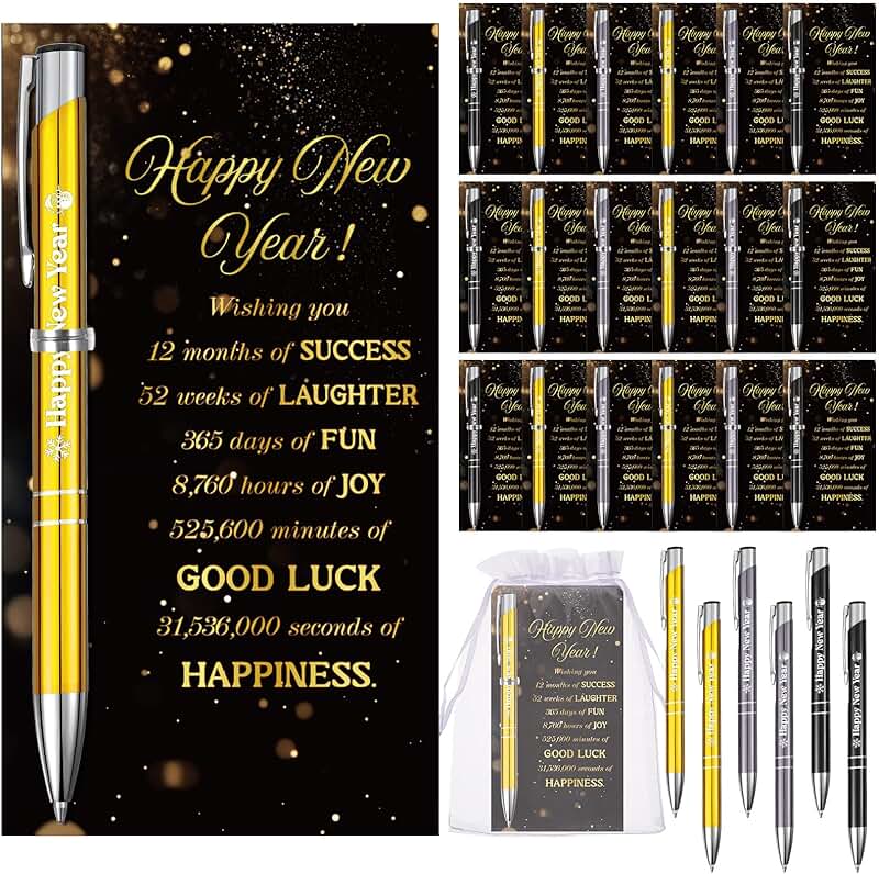 Happy New Year Gift Set with Pens Cards and Bag