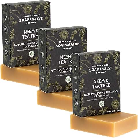 Organic Neem and Tea Tree Soap and Shampoo Bar, 3 Pack