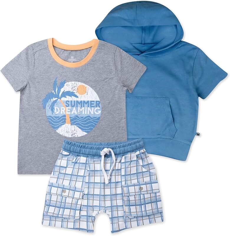 Three-Piece Short Sleeve Top and Hoodie Set for Infants