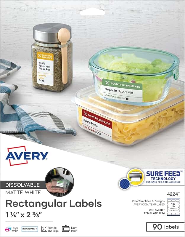 White Dissolvable Rectangle Labels, 1-1/4" x 2-3/8", 90 Pack
