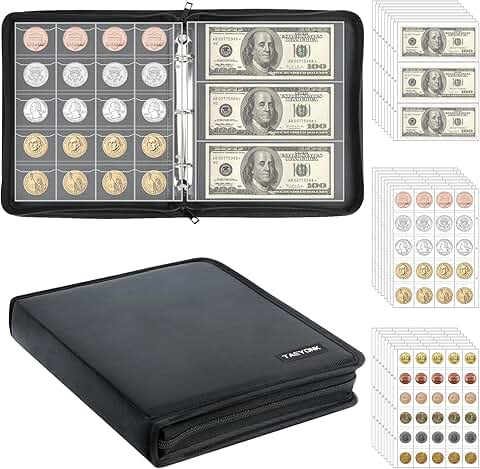 Coin Collection Book with 520 Pockets and 36 Sleeves