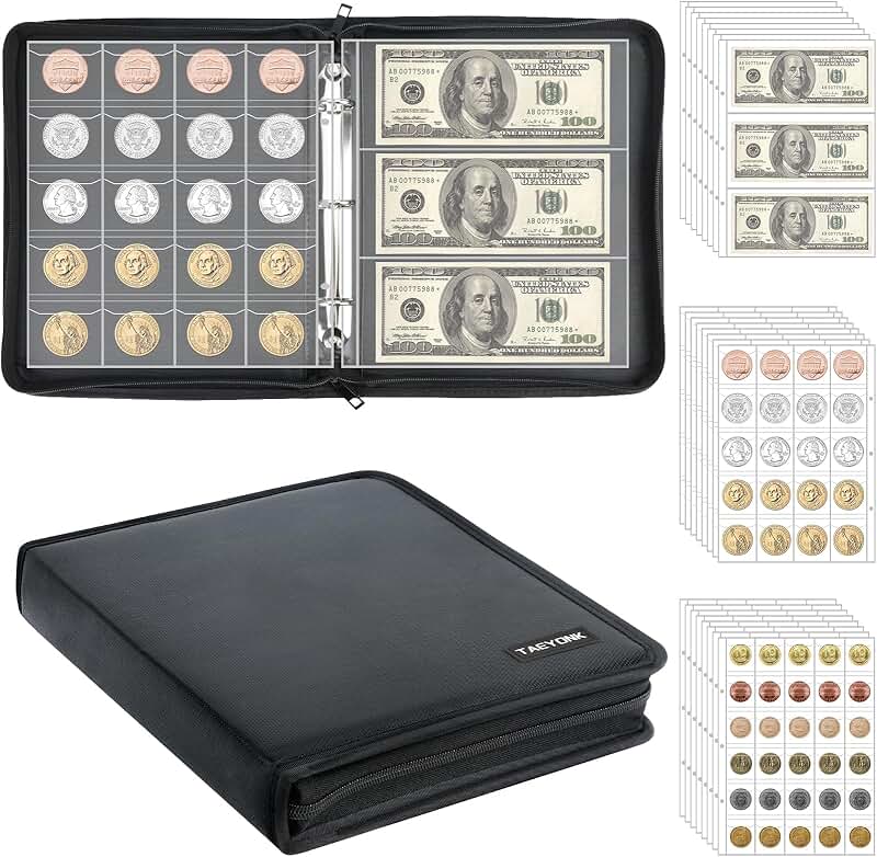 Coin Collection Book with 520 Pockets and 36 Sleeves