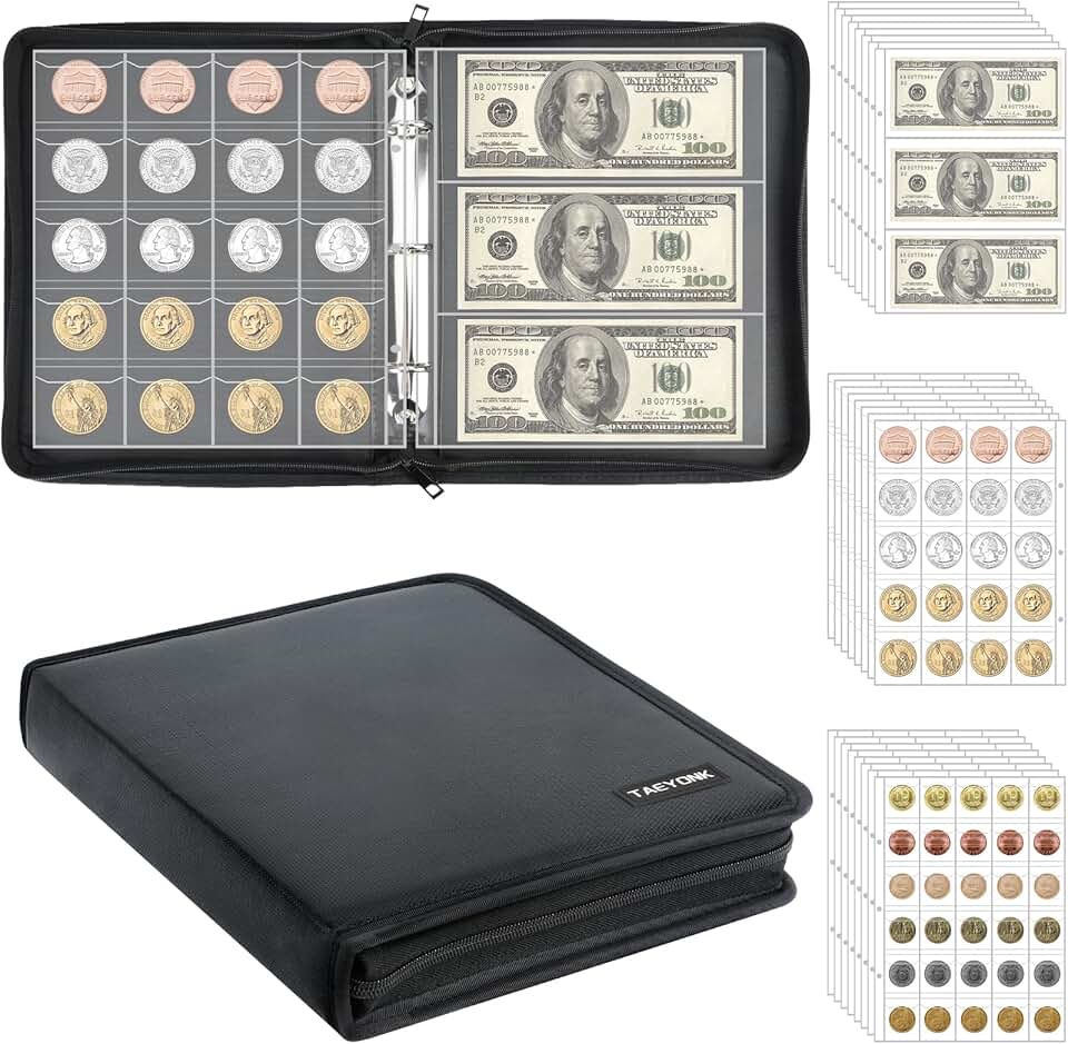 Coin Collection Book with 520 Pockets and 36 Sleeves