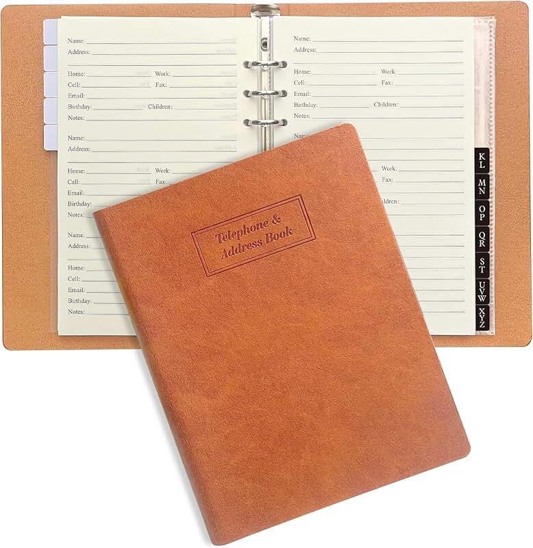 Refillable Address Book with Tabs and Pockets