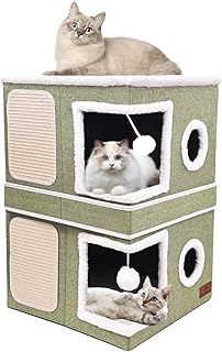 Two-Story Indoor Cat House with Bed and Play Features