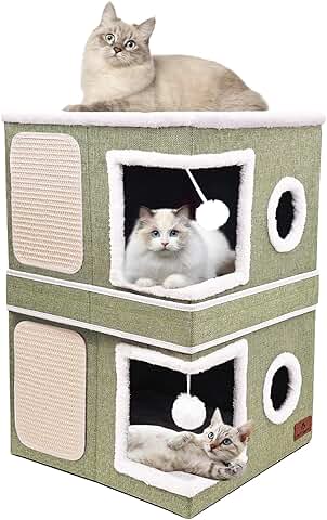 Two-Story Indoor Cat House with Bed and Play Features