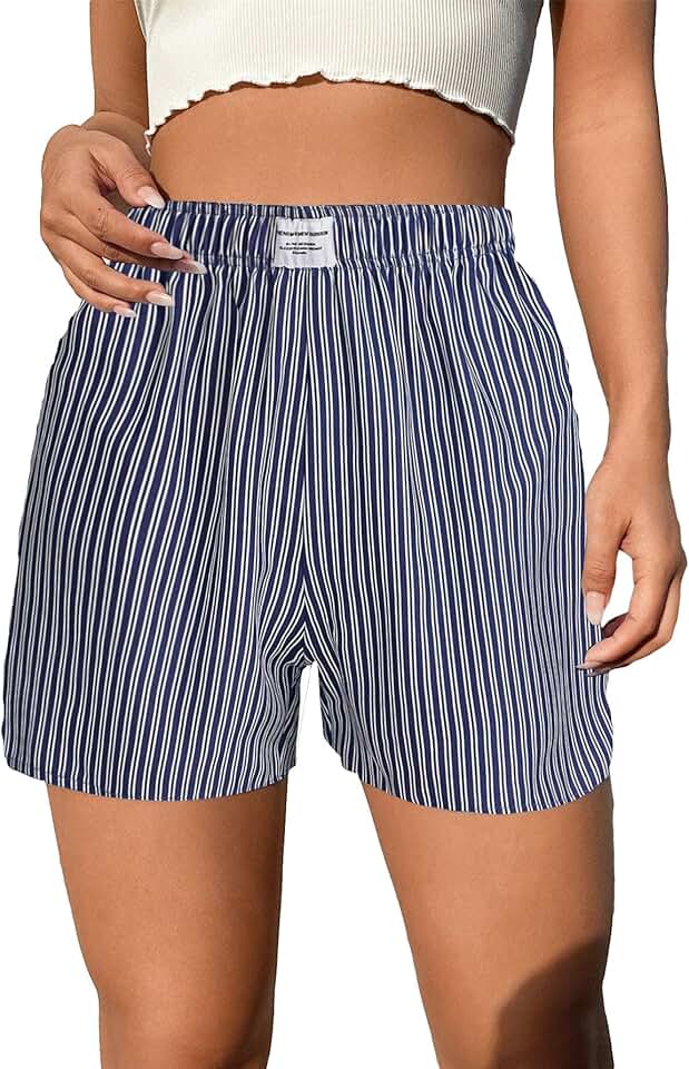 Women's Summer Casual Striped Elastic Waist Shorts