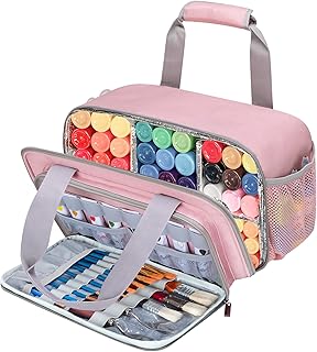 Pink Acrylic Paint Organizer Bag with Handle and Extra Pocket