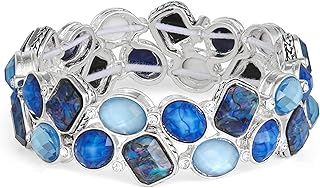 Silver and blue stretch bracelet with multishade stones