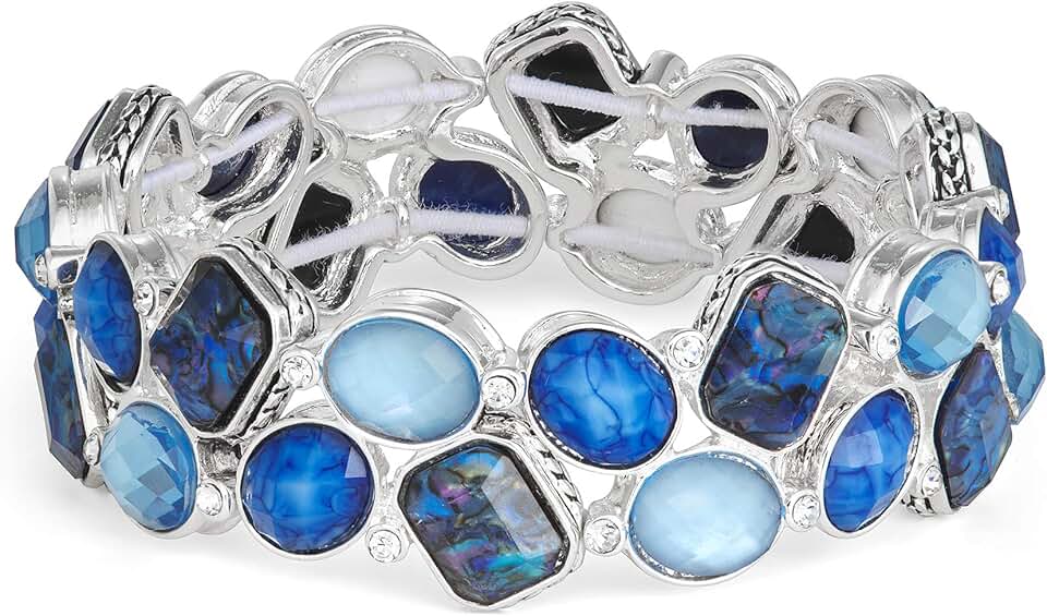 Silver and blue stretch bracelet with multishade stones