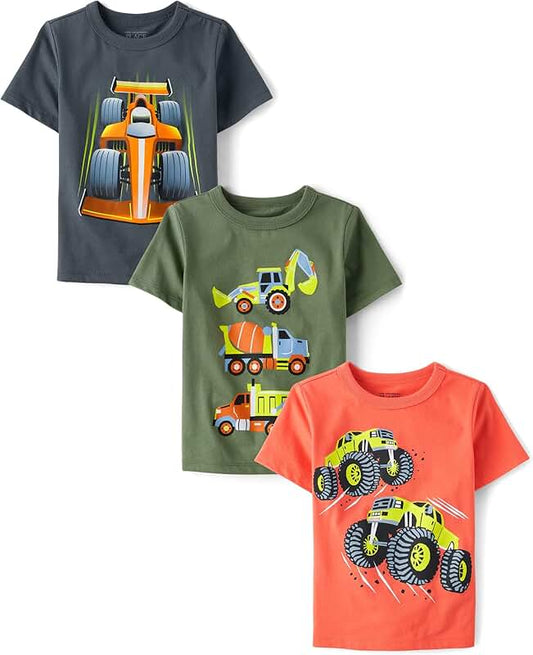 Three-Pack Short Sleeve Graphic T-Shirts for Baby Boys and Toddlers