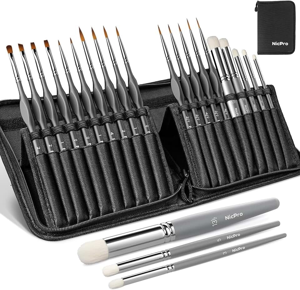 20-Piece Miniature Paint Brush Set with Nylon Case