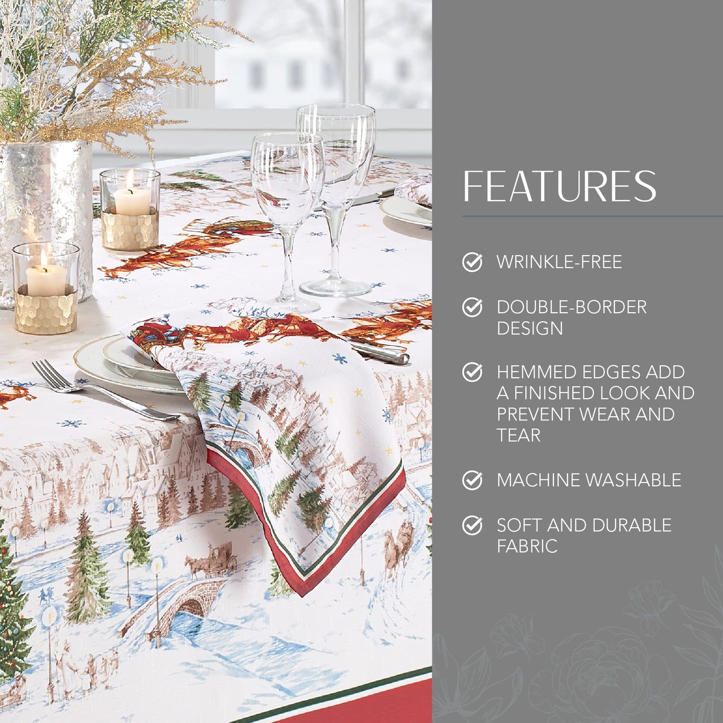 Farmhouse Living Holiday Buffalo-Check Fabric Tablecloth, 60" x 144", Multi