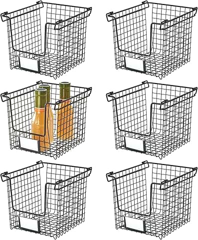 Set of 6 Stackable Wire Pantry Baskets in Matte Black