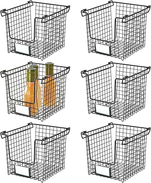 Set of 6 Stackable Wire Pantry Baskets in Matte Black