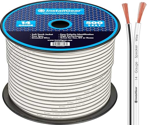 14 Gauge White Speaker Wire Cable, 500ft