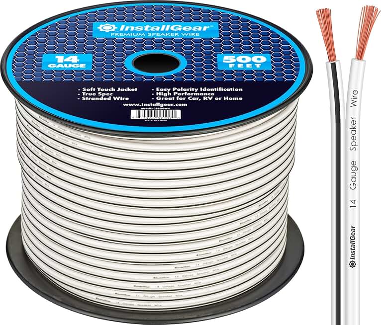 14 Gauge White Speaker Wire Cable, 500ft