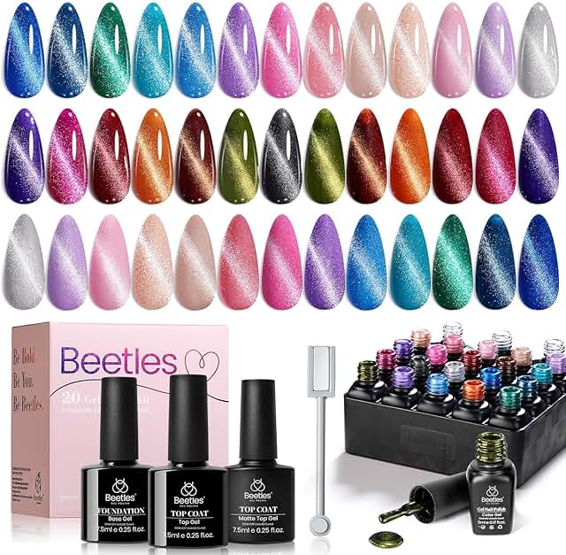 20-Color Cat Eye Gel Nail Polish Set with Glitter and Matte Finishes