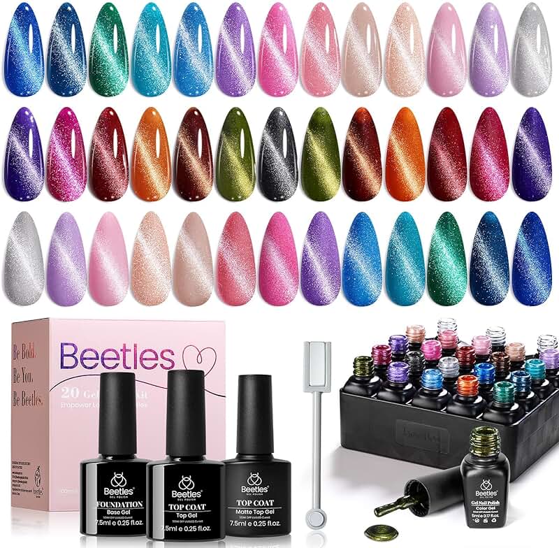 20-Color Cat Eye Gel Nail Polish Set with Glitter and Matte Finishes