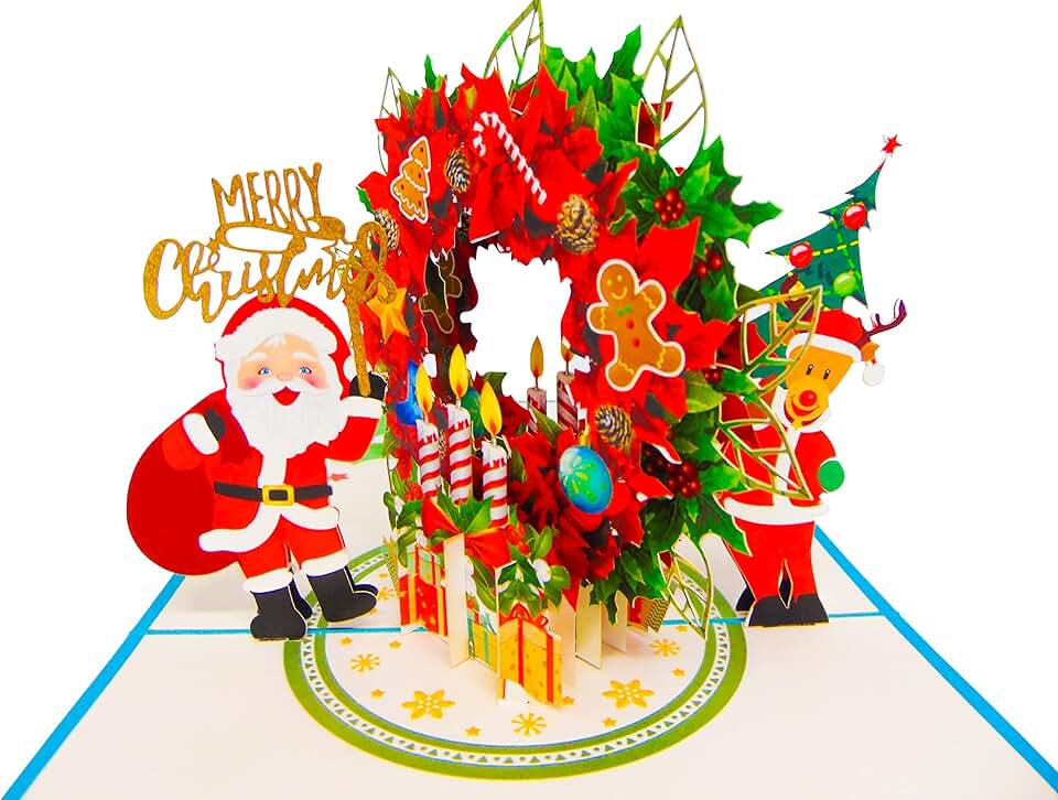 Christmas 3D Pop Up Card with Santa, Reindeer, and Gifts