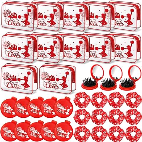 36 Red Cheer Gift Set with Makeup Bags and Hair Accessories